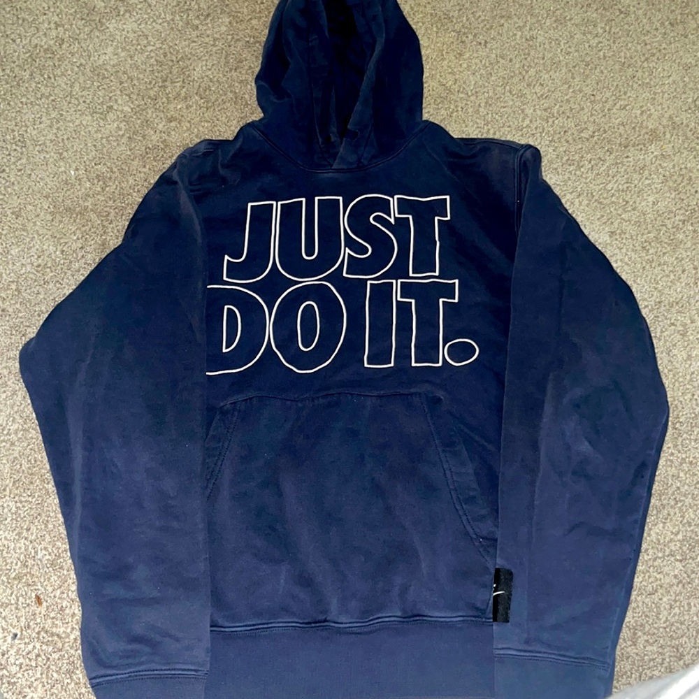 Small blue Nike hoodie just so it.